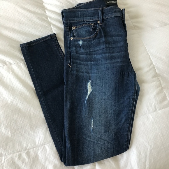 Express Blue Ripped Skinny Jeans - Picture 3 of 5